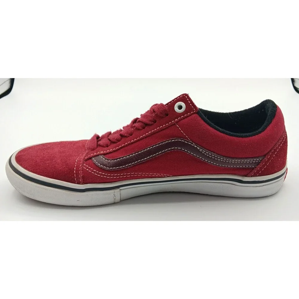 Vans Old Skool Sneakers Shoes Men 8.5 Red Suede Canvas Classic Low Top Skater